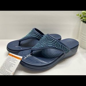 NEW Crocs Monterey Diamante Wedge Flip Sandals